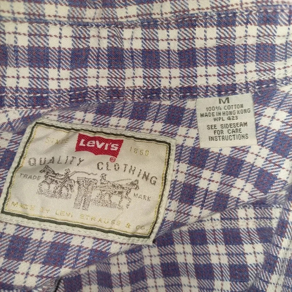 Levi’s Button Shirt Plaid White & Blue  Sz Medium 90’s Vtg - Picture 9 of 10